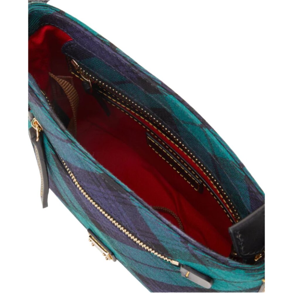 NWT DOONEY AND BOURKE Navy & Green Tartan Plaid Small Zip Crossbody Bag - Picture 3 of 9
